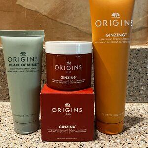 Origins Ginzing Energizing Gel Cream, Peace of Mind Hand Creme, Cleanser!! NEW